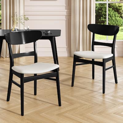 Roomfitters Mid-Century Modern Dining Chairs with Solid Wood Frame and Upholstered Seat, Set of 2