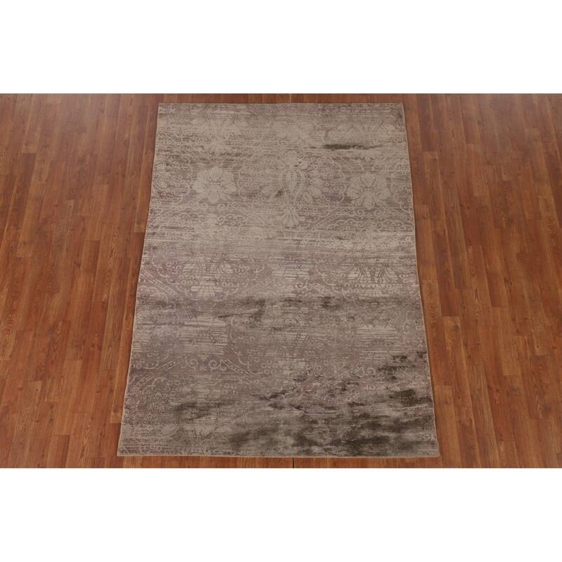 Brown Abstract / Modern Area Rug Handmade Wool Carpet - 4'8"x 6'7"