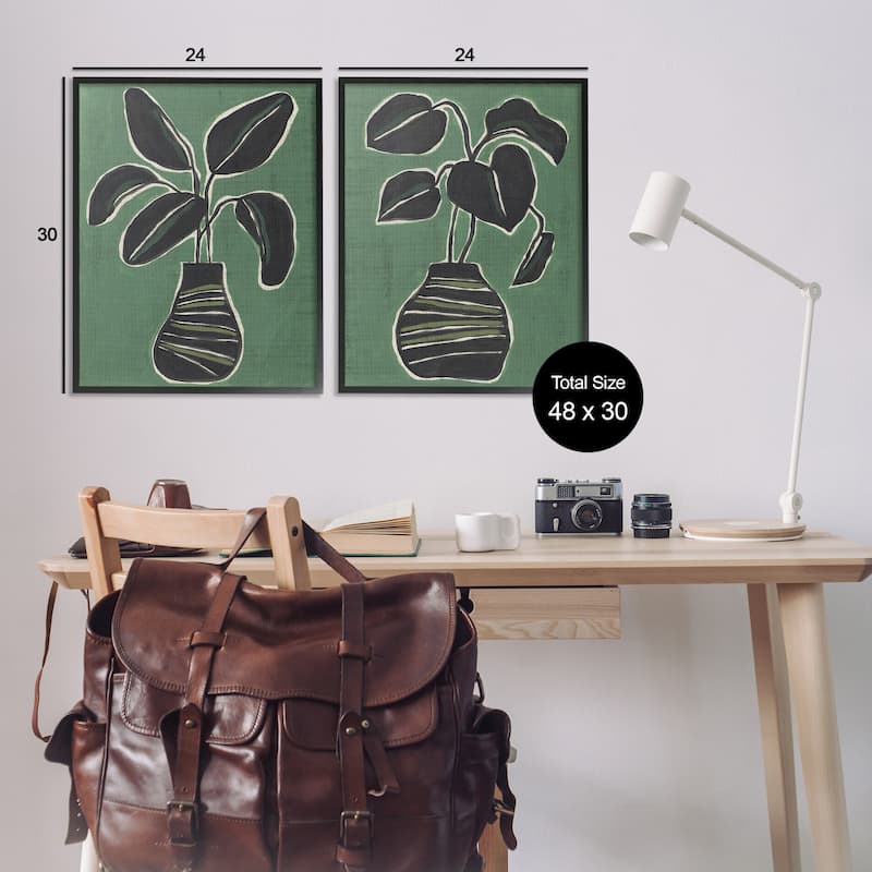 Stupell Green Toned House Plants Framed Giclee Art Design By June Erica Vess (Set of 2)