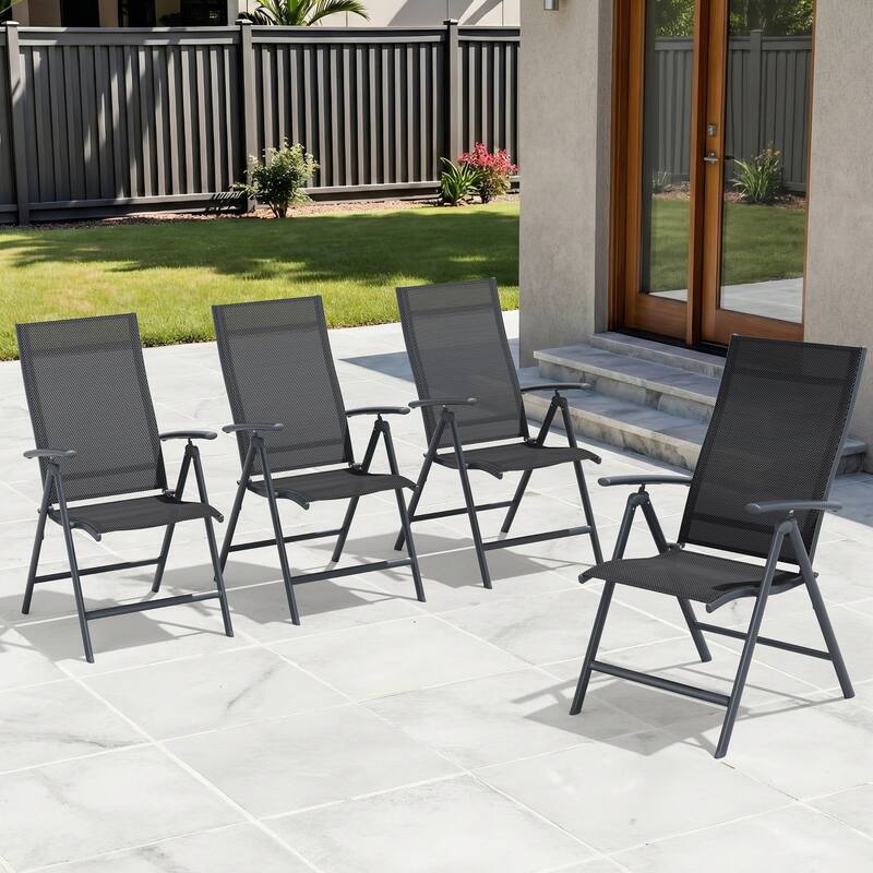 2/4/6-piece Folding Patio Chair Set Outdoor Adjustable Dining Chairs - Black - 4PC