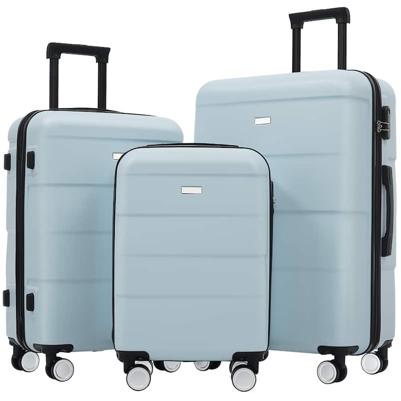Hardshell Luggage Sets 3 Piece Double Spinner Wheels Suitcase with Handle Password Lock, Lightweight 20"+24"+28" Luggages - Light Blue
