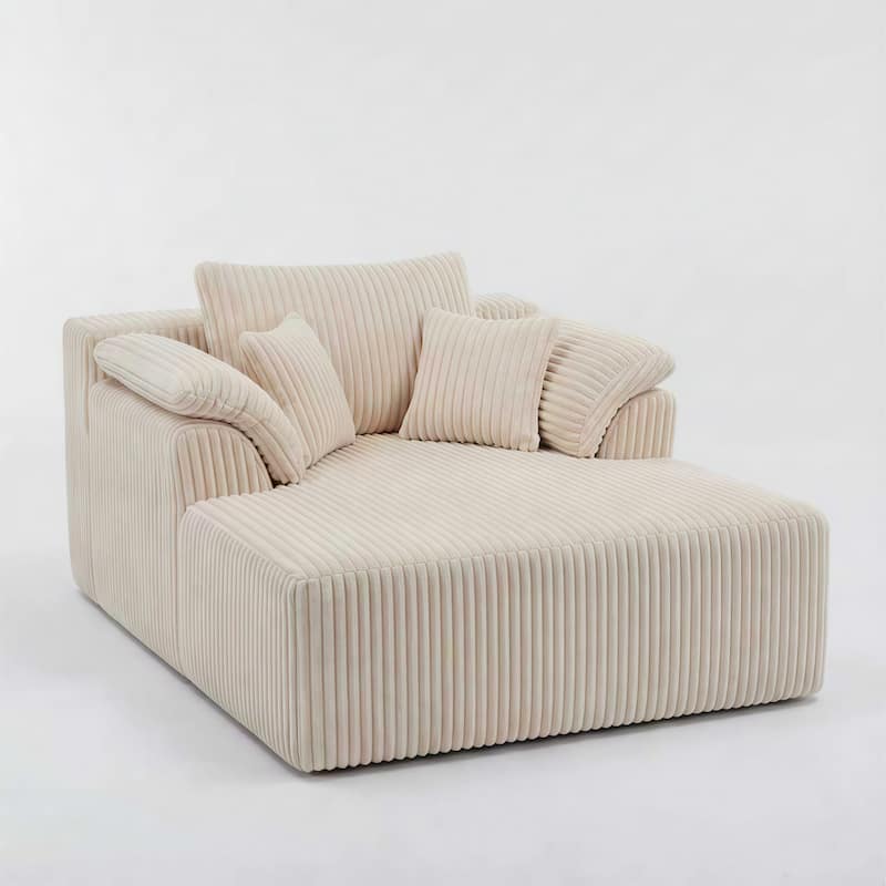 60" Chaise Lounge Chair, Oversized Boneless Corduroy Sofa Bed with Deep Seat, Indoor Sleeper Couch Reading Chair