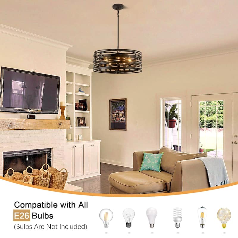 Farmhouse 5-Light Metal Drum Shape Pendant Light for Kitchen Island Entryway