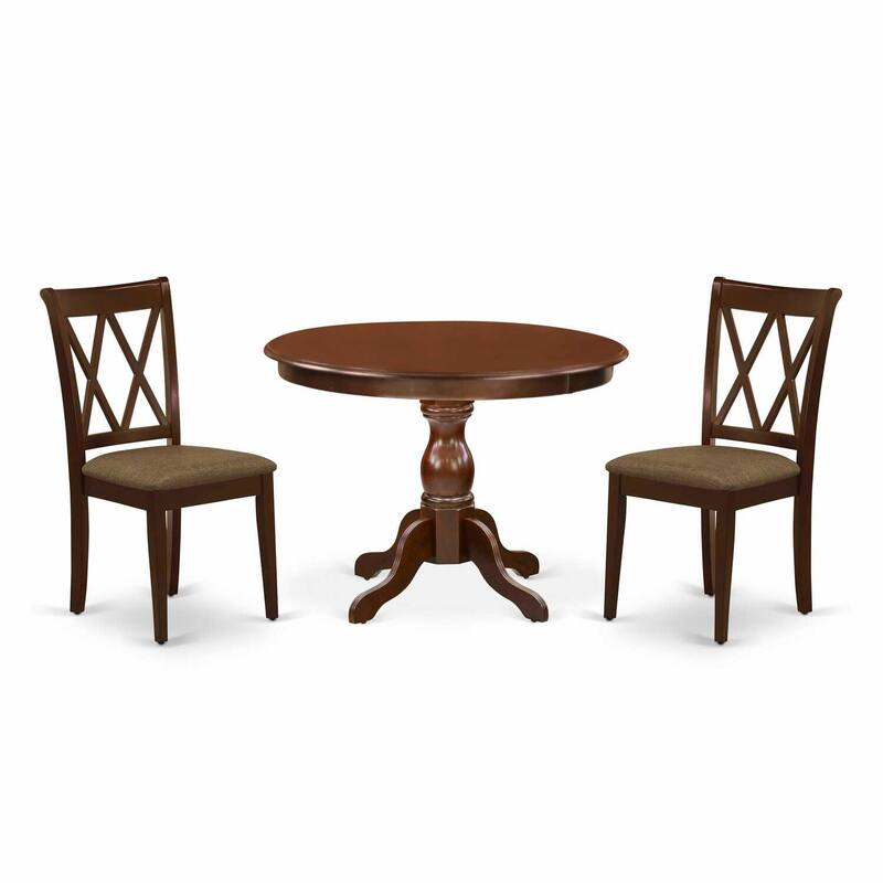 3-Piece Mahogany Finish Solid Wood Top - Dining Room Set - Seats 4