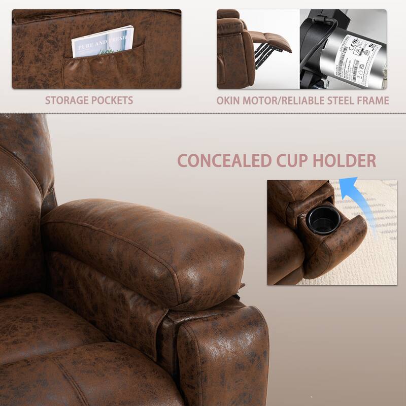 Power Lift Recliner Chair Overstuffed Wide Massage Chair Heavy Duty and Safety Motion Reclining Mechanism with Side Pockets