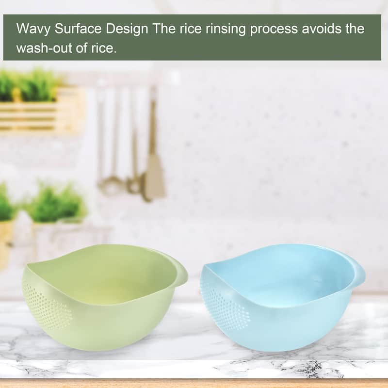 Kitchen Rice Washing Strainer Fruit Vegetable Container Drain Basket - Blue+Green