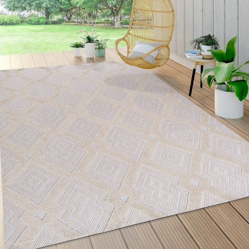 JONATHAN Y Haze High-Low Pile Ogee Trellis Tone-on-Tone Indoor/Outdoor Area Rug
