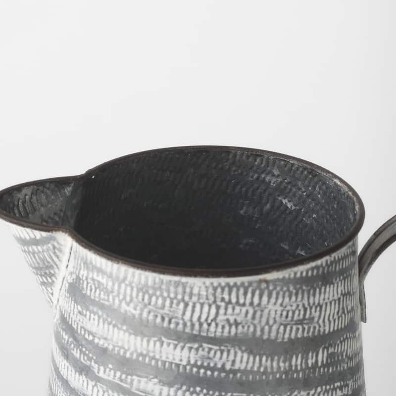 HomeRoots 11" Gray and White Abstract Metal Jug Vase - 7.1" W x 10" D x 10.6" H
