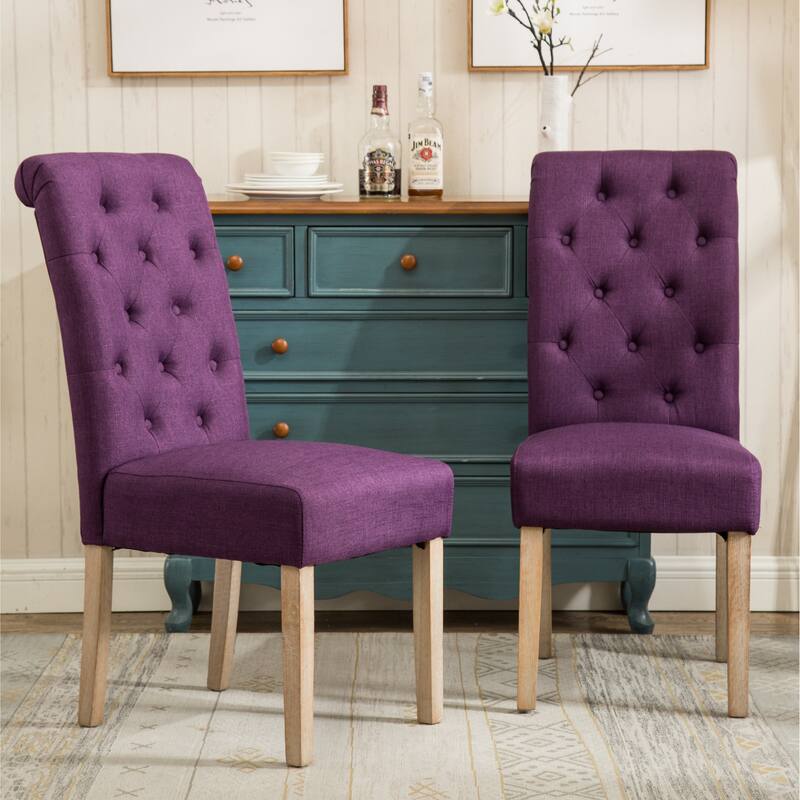Set of 2 Upholstered Chair Dining Chair with Button Tufted Backrest, Reception Chair Purple Accent Chair with Wood Frame
