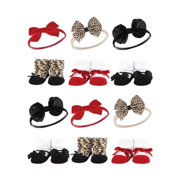 slide 1 of 1, Hudson Baby Infant Girl 12Pc Headband and Socks Giftset, Red Leopard, One Size - Red Leopard Red Leopard - One Size