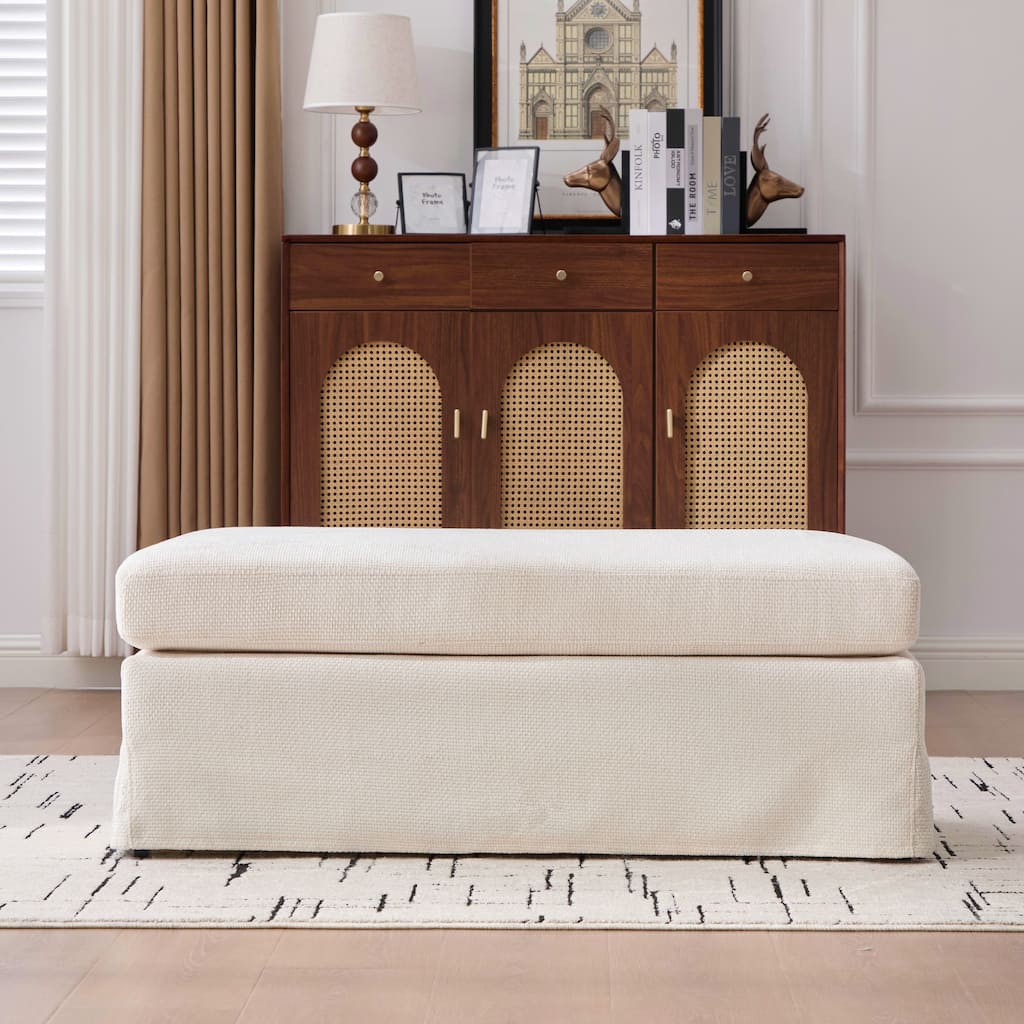 46"W Modern Chenille Storage Ottoman