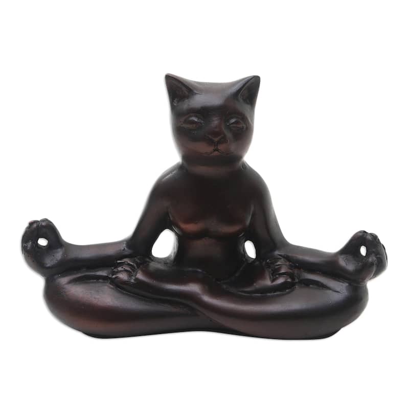 Novica Handmade Cat Meditation Cement Statuette