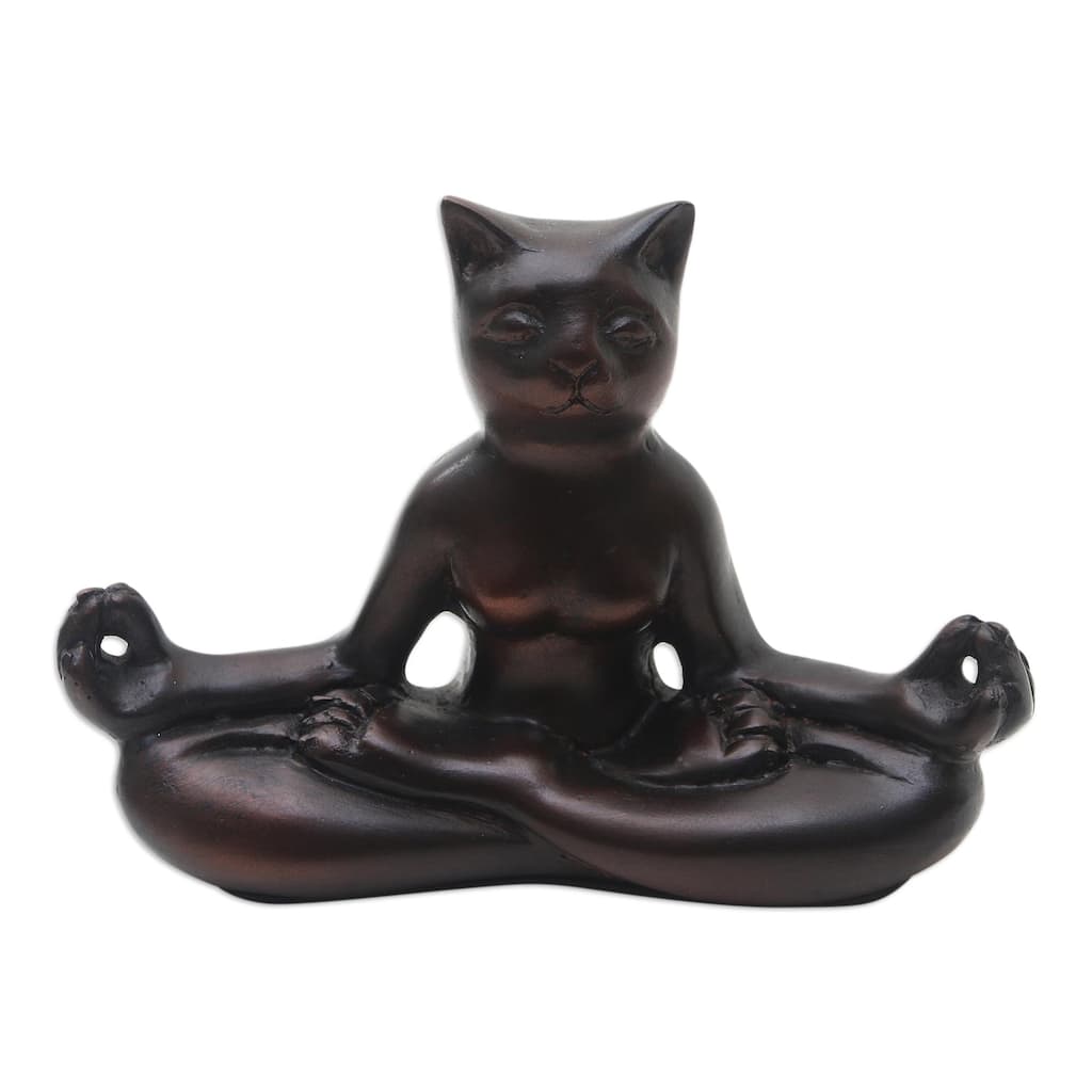 Novica Handmade Cat Meditation Cement Statuette