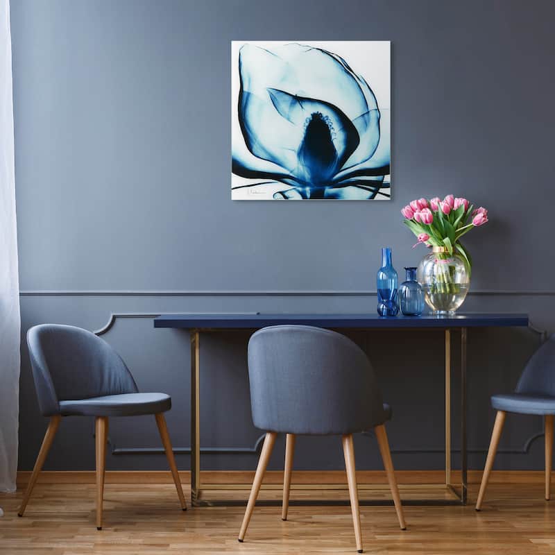 Empire Art Direct "Blue Magnolia x-ray" Frameless Floating Glass Panel Art - Blue
