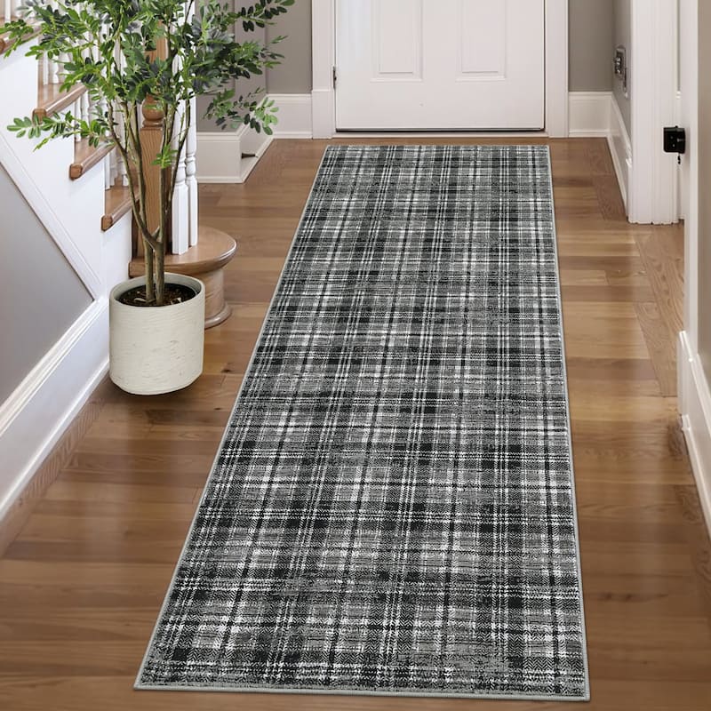 Garvee Earthy Plaid Soft Low Pile Foldable Area Rug