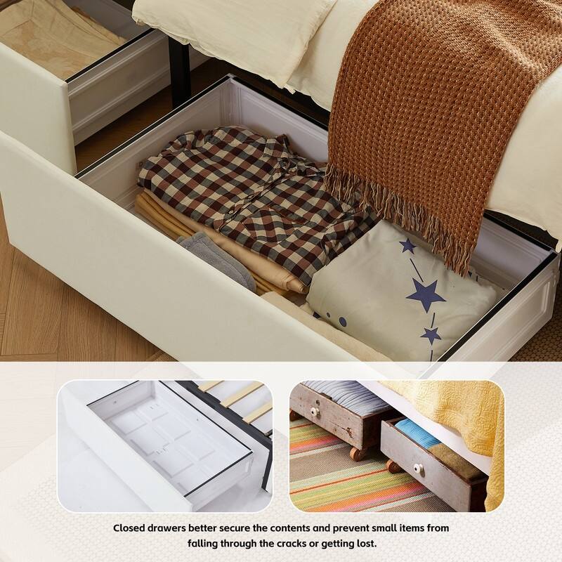 Plywood Frame Platform Bed with Storage Drawers