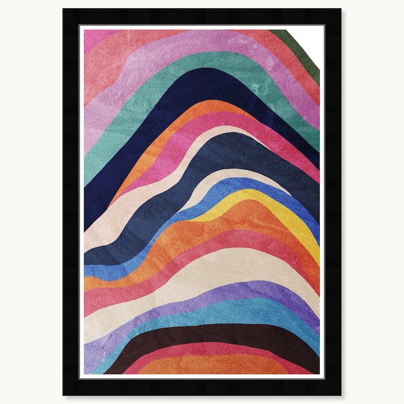 Wynwood Studio Flowing Tides Framed Retro Colorful Abstract Prints - 15 x 21 - Black