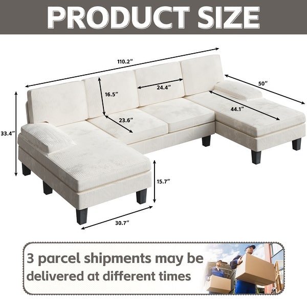 dimension image slide 2 of 3, Furniwell Corduroy Modern U-section Modular Sofa