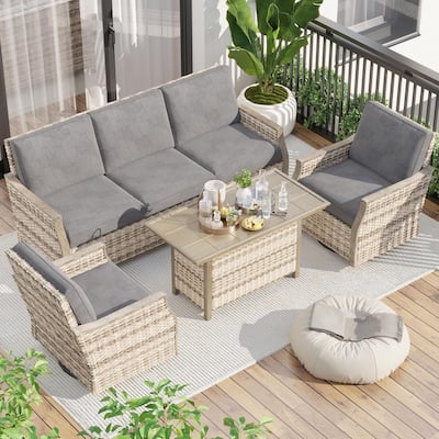 EROMMY 4-Piece Patio Furniture Set with Swivel Rocking Chairs, Outdoor Wicker Conversation Set with 3-Seat Sofa and Coffee Table