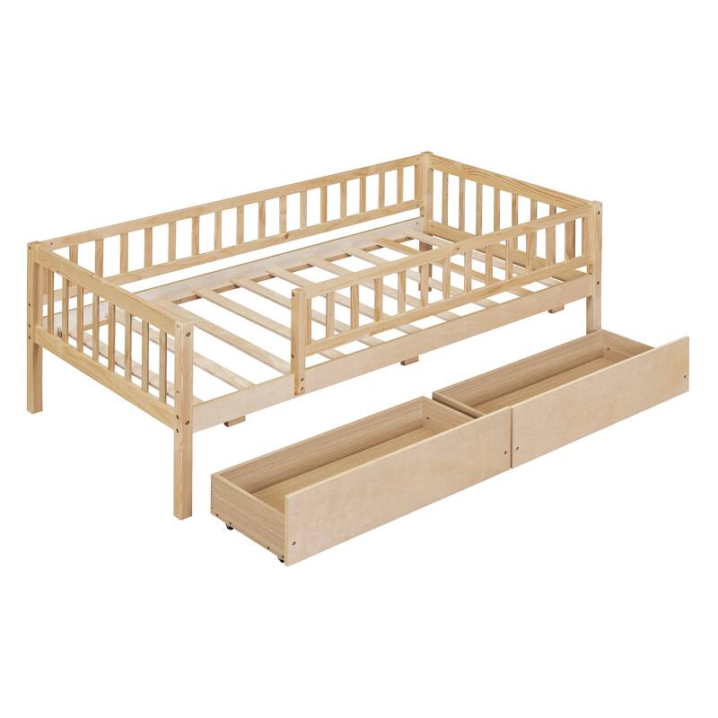 Twin Size Wood Daybed with Two Drawers, Space-Saving Multi-Functional Design