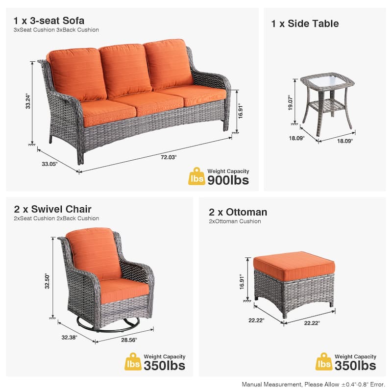 OVIOS 6-piece Patio Wicker Conversation Set with Swivel Chairs
