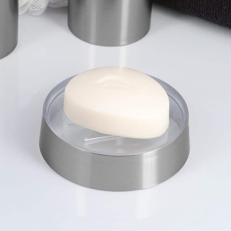 Brushed Aluminum Soap Dish Cup Dispenser Tray NOUMEA - Silver - 4.5" L x 4.5" W x 1.5"H