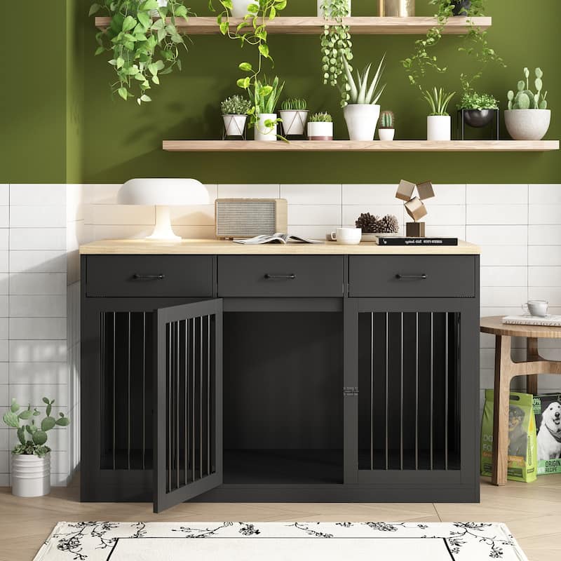 Contemporary Wooden Dog Crate Furniture with Storage Drawers