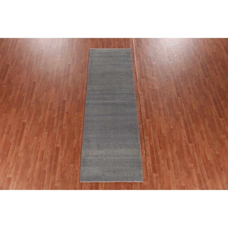 Hand Knotted Oriental 100% Wool Carpet Modern Solid Greys & Charcoal Gabbeh Runner Rug - 10' 1'' X 3' 3''