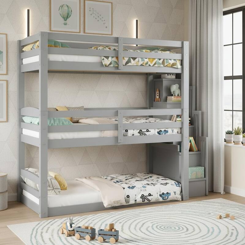 Full Size Triple Bunk Bed with Convertible Platform Bed & Storage Staircase by Harper&Bright Designs