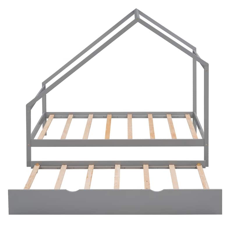 Merax Wooden House Bed With Twin Size Trundle