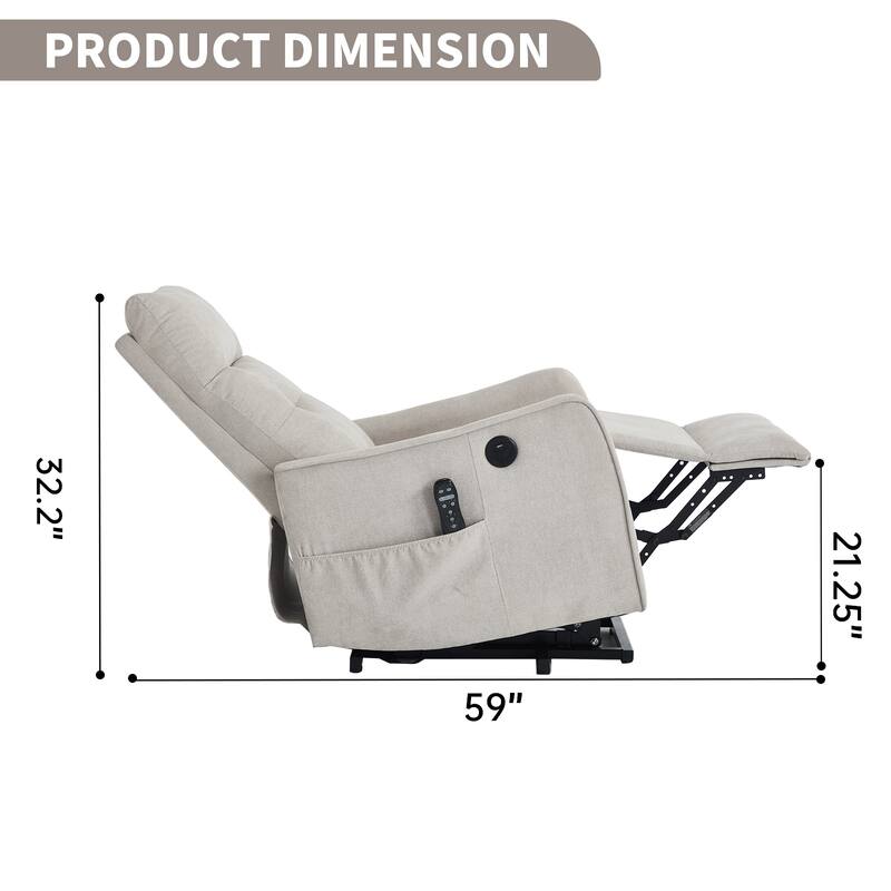 Single Motor Power Lift Recliner with USB Port and 155 Degree Recline