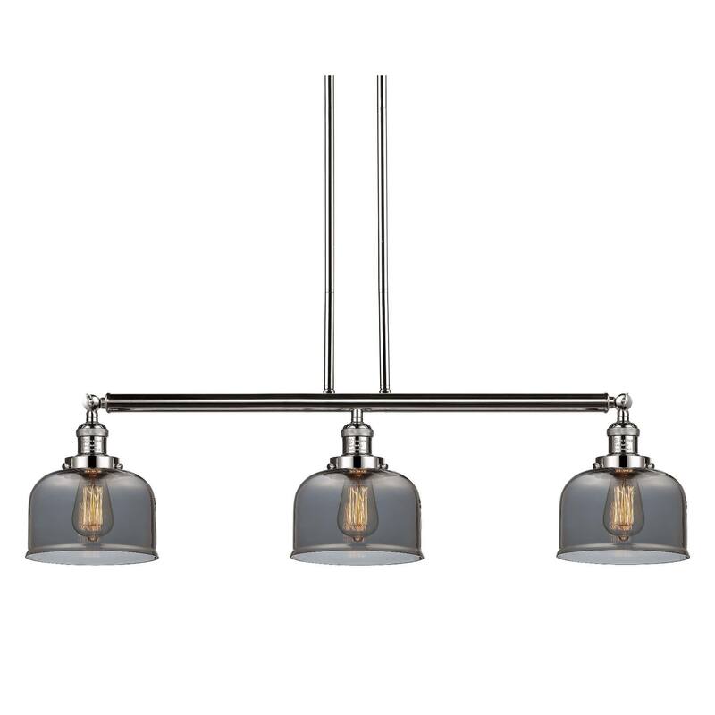 Innovations Lighting Large Bell 3 Light 41" Wide Linear Chandelier - Polished Nickel / Plated Smoked
