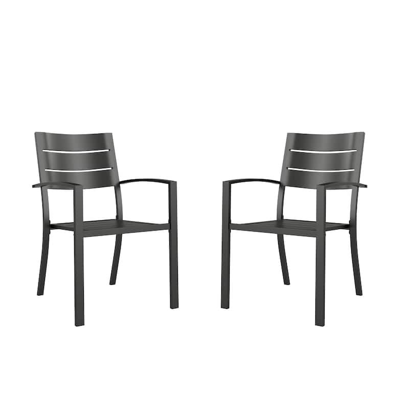 MAISON ARTS Patio E-coated Weather-resistant Stackable Dining Armchairs (Set of 2) - Wide-Slat