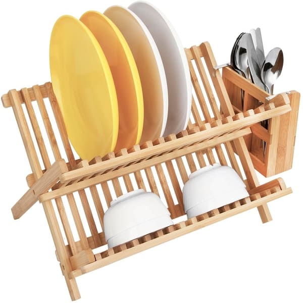 Wooden Kitchen Sink Dish Drainer Sturdy Wood Plate Cups Drying Stand Rack Long L 