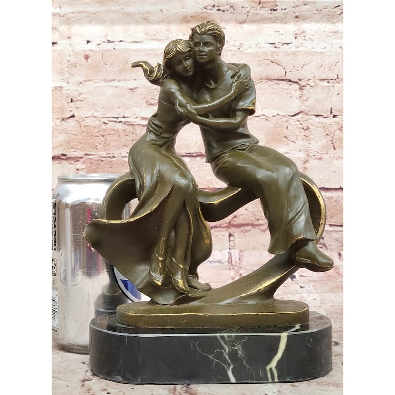 Romantic Couple Bronze Sculpture – Embracing Love Figurine By Patoue