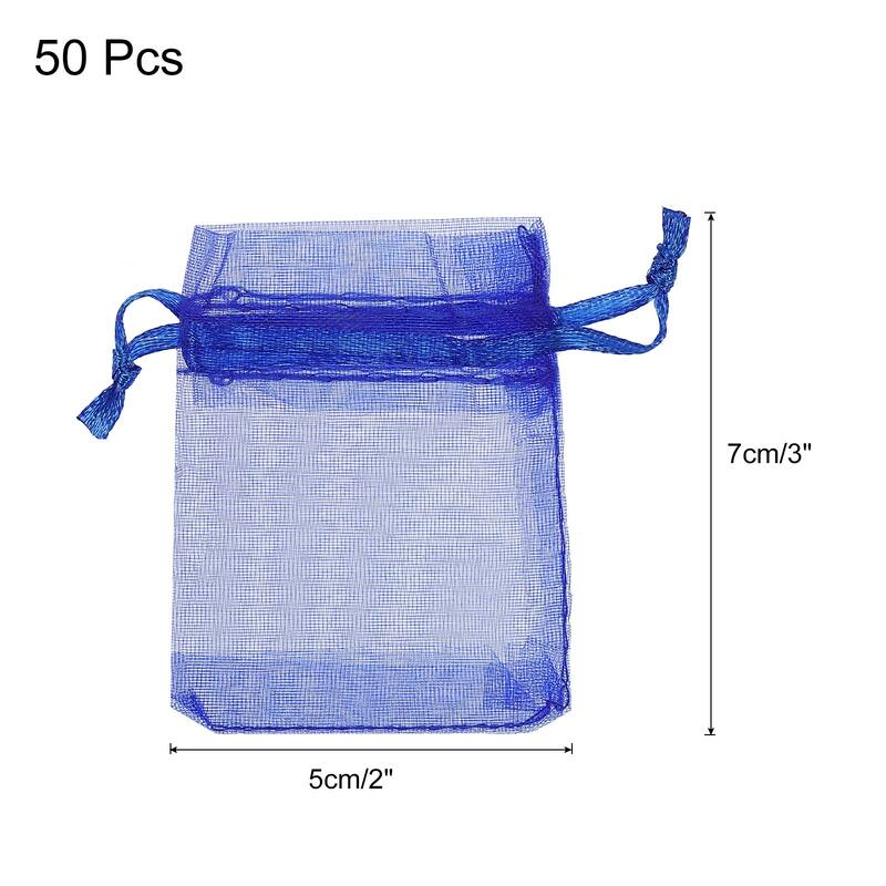 50pcs Organza Bags Drawstring Favor Pouches Sheer Mesh Bag for Wedding - Dark Blue - 2 inch x 3 inch