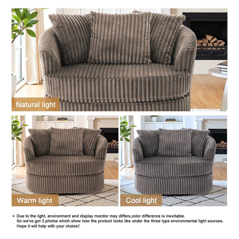 UIXE Oversize 43" Plush Corduroy Swivel Barrel Chair Comfy Accent Chair For Living Room