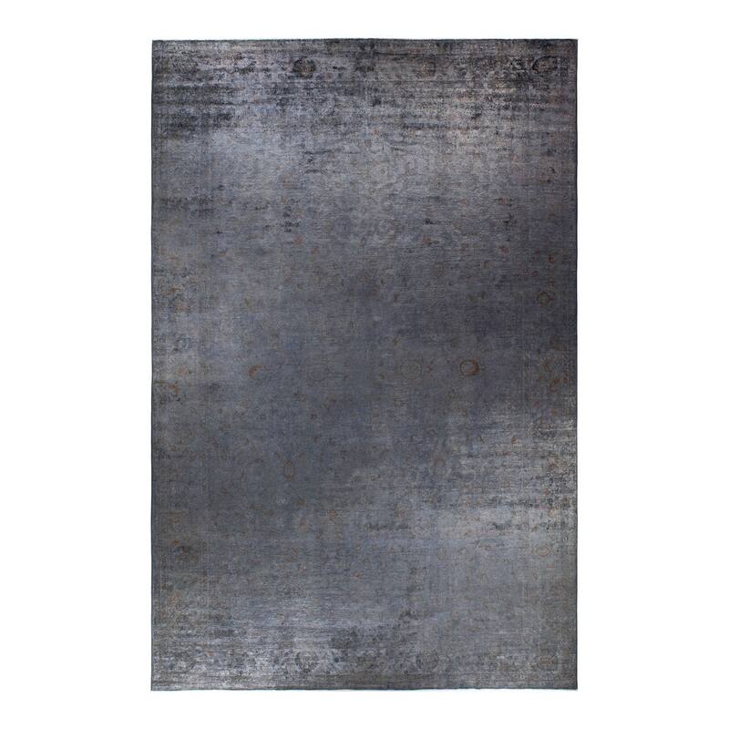 Overton Hand Knotted Wool Vintage Inspired Modern Contemporary Overdyed Gray Area Rug - 12' 2" x 18' 2"