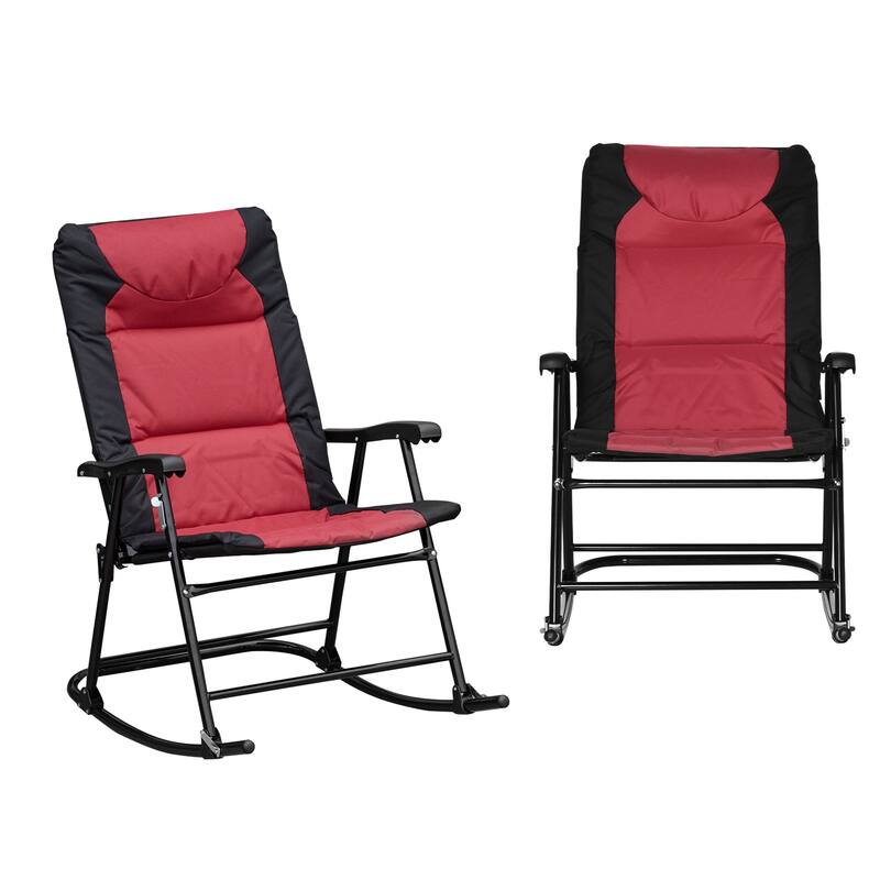 Outsunny 2 Piece Outdoor Patio Furniture Set with 2 Folding Padded Rocking Chairs, Bistro Style for Porch, Camping, Balcony - Red