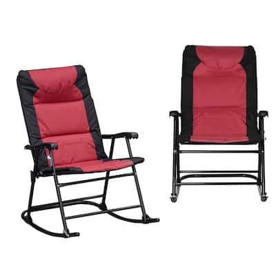 Outsunny 2 Piece Outdoor Patio Furniture Set with 2 Folding Padded Rocking Chairs, Bistro Style for Porch, Camping, Balcony