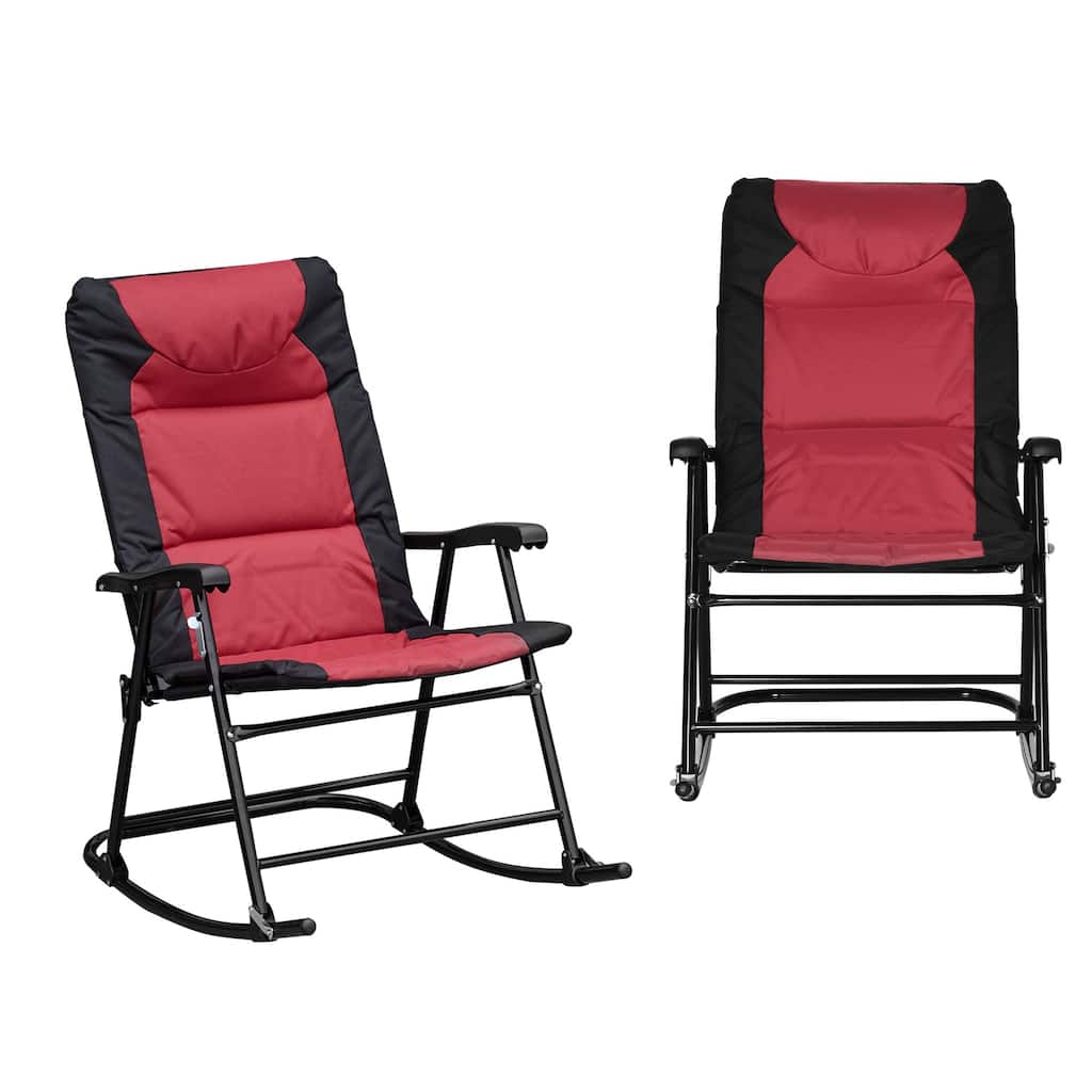 Outsunny 2 Piece Outdoor Patio Furniture Set with 2 Folding Padded Rocking Chairs, Bistro Style for Porch, Camping, Balcony