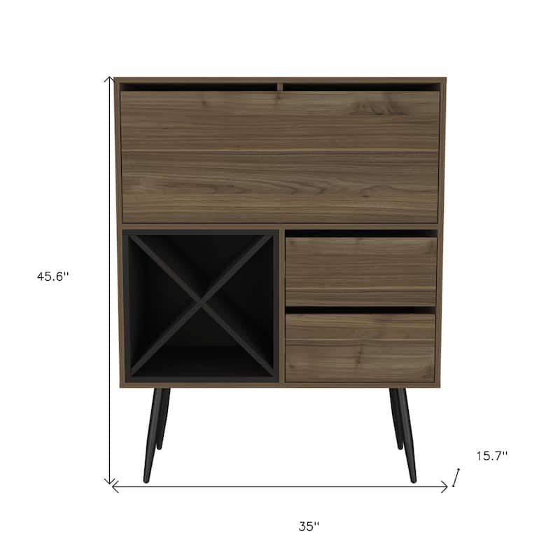 HomeRoots 46" Dark Brown and Black Wood Console Bar Cabinet With Single Door And Two Drawers