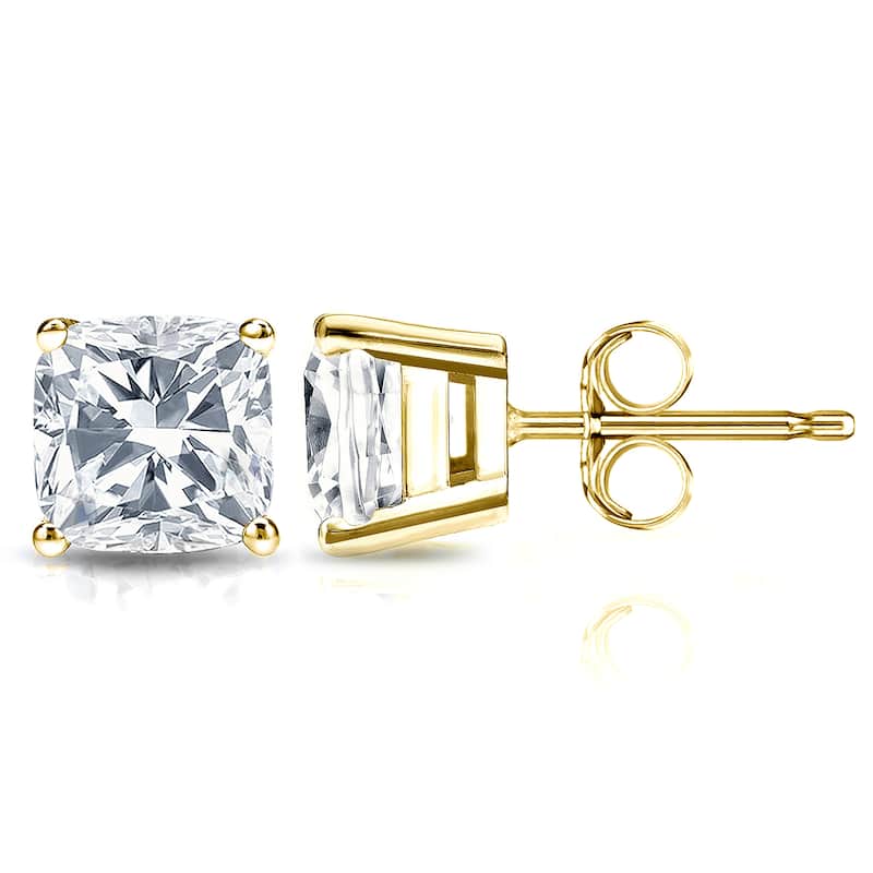 Auriya Lab Grown Cushion 4-Prong Diamond Stud Earrings 2.00 to 10.00 ct. tw. Push-Back (D-E VVS) - 10.00ct. wt. - Gold - Yellow