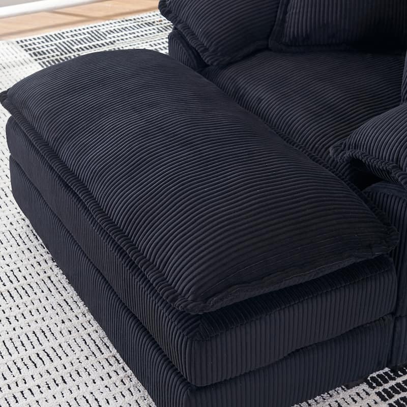 56.3 Inch Corduroy Single Deep Seat Sofa Chair With 2 Toss Pillows and a Ottoman