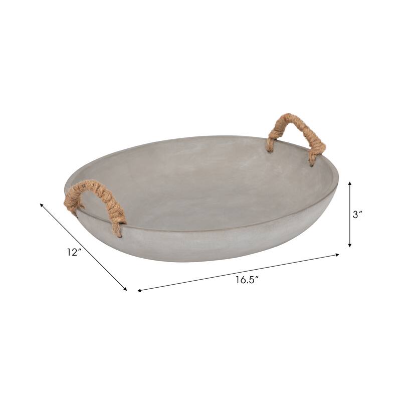 Sagebrook Home 12" Round Solid Color Cement Bowl With Woven Handles
