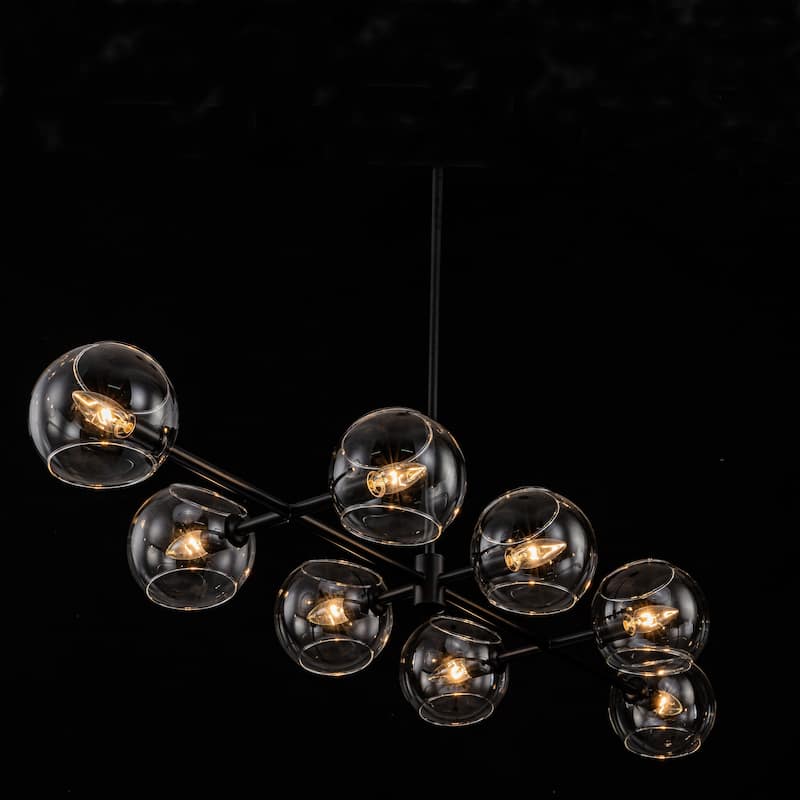 8-Light Modern Sputnik Branch Linear Pendant Metal/ Glass Globe Bubble Chandelier for Dining/ Living Room