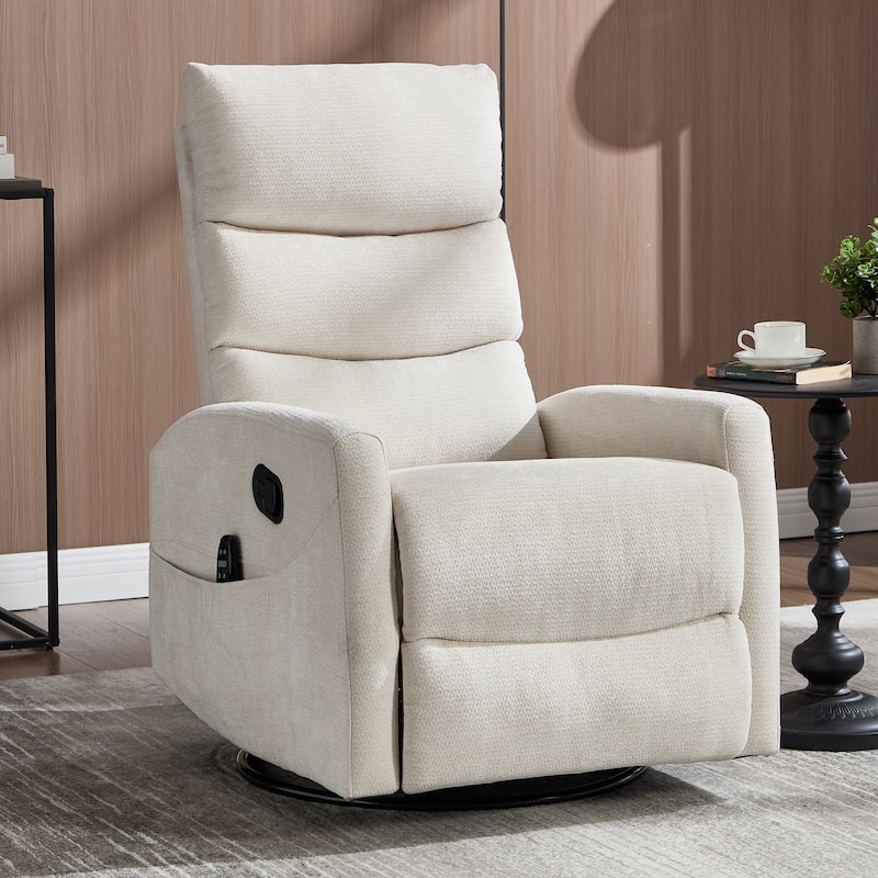 360° Swivel Rocking Recliner with Heat & Massage in Chenille Fabric - Beige