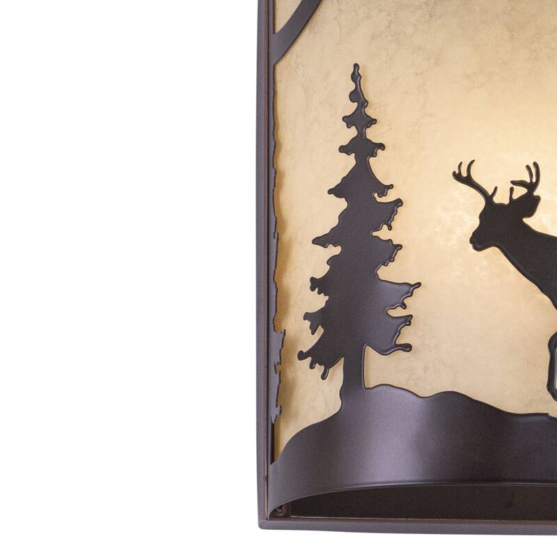 Bryce 1 Light Bronze Rustic Deer Tree Indoor Outdoor Flush Wall Sconce - 8-in W x 11-in H x 5-in D