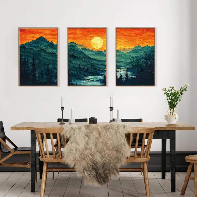 Abstract Ridge Wall Painting, Boho Sunset Scenery Wall Decor