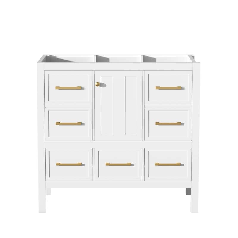 GDFStudio - Merrow Modern Freestanding Bathroom Vanity with with 5 Drawers& Soft Closing Doors (NOT INCLUDE BASIN SINK) - White
